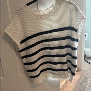 Moon & Madison navy and White Striped Knit Top